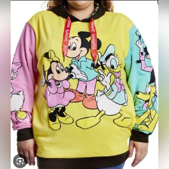Loungefly Disney 100 Mickey & Friends Classic Color Block Hoodie Unisex L NWOT. - Picture 7 of 13